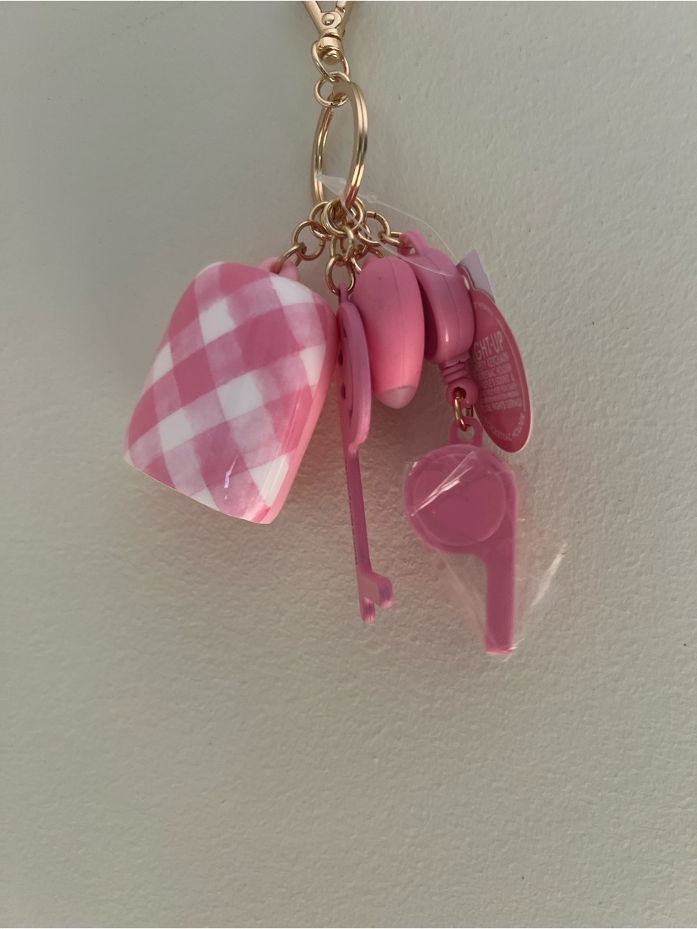Bath Body Works NWT Pink Gingham Light Whistle Pocketbac Charm Keychain